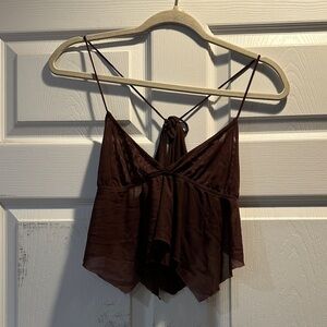 Urban Outfitters Brown Mesh Handkerchief Crop Tank Top S Fairy Fairycore Boho